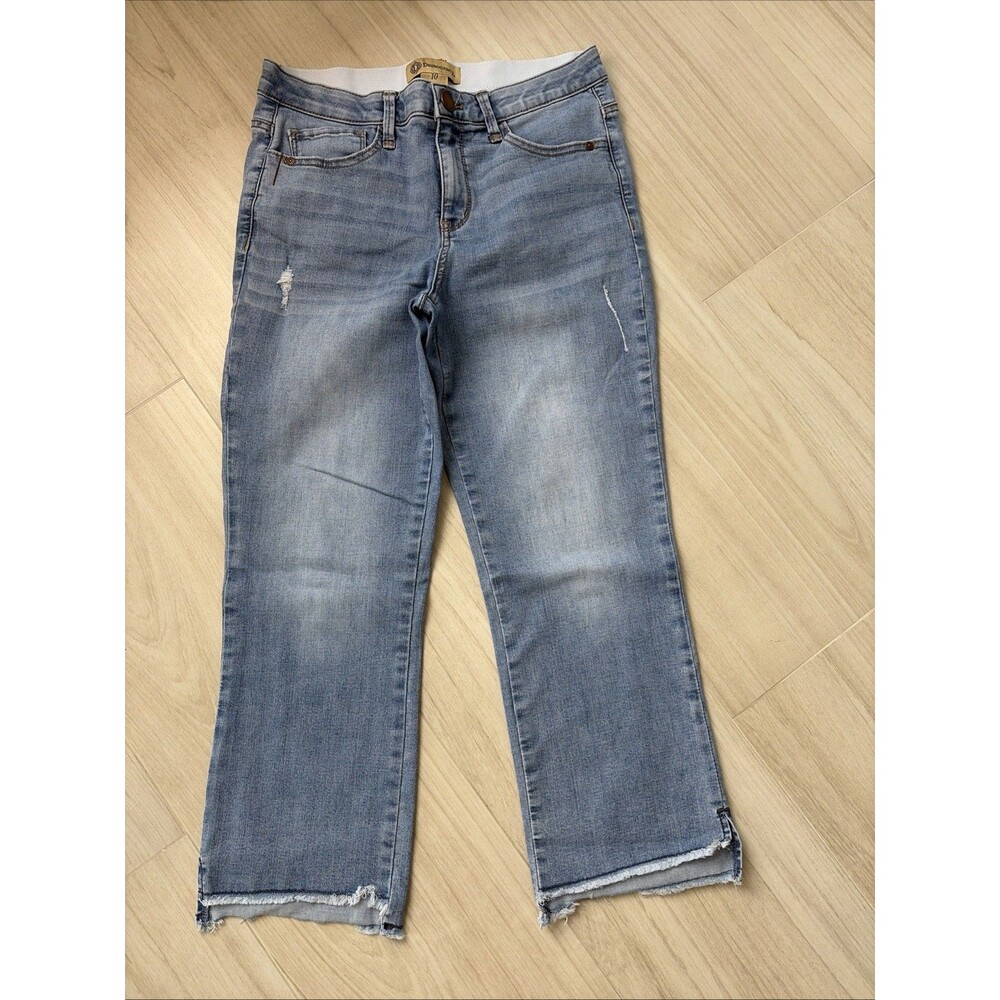 Women’s Democracy Ab Technology Destructed Raw Hem Jeans Size 10 Light Denim